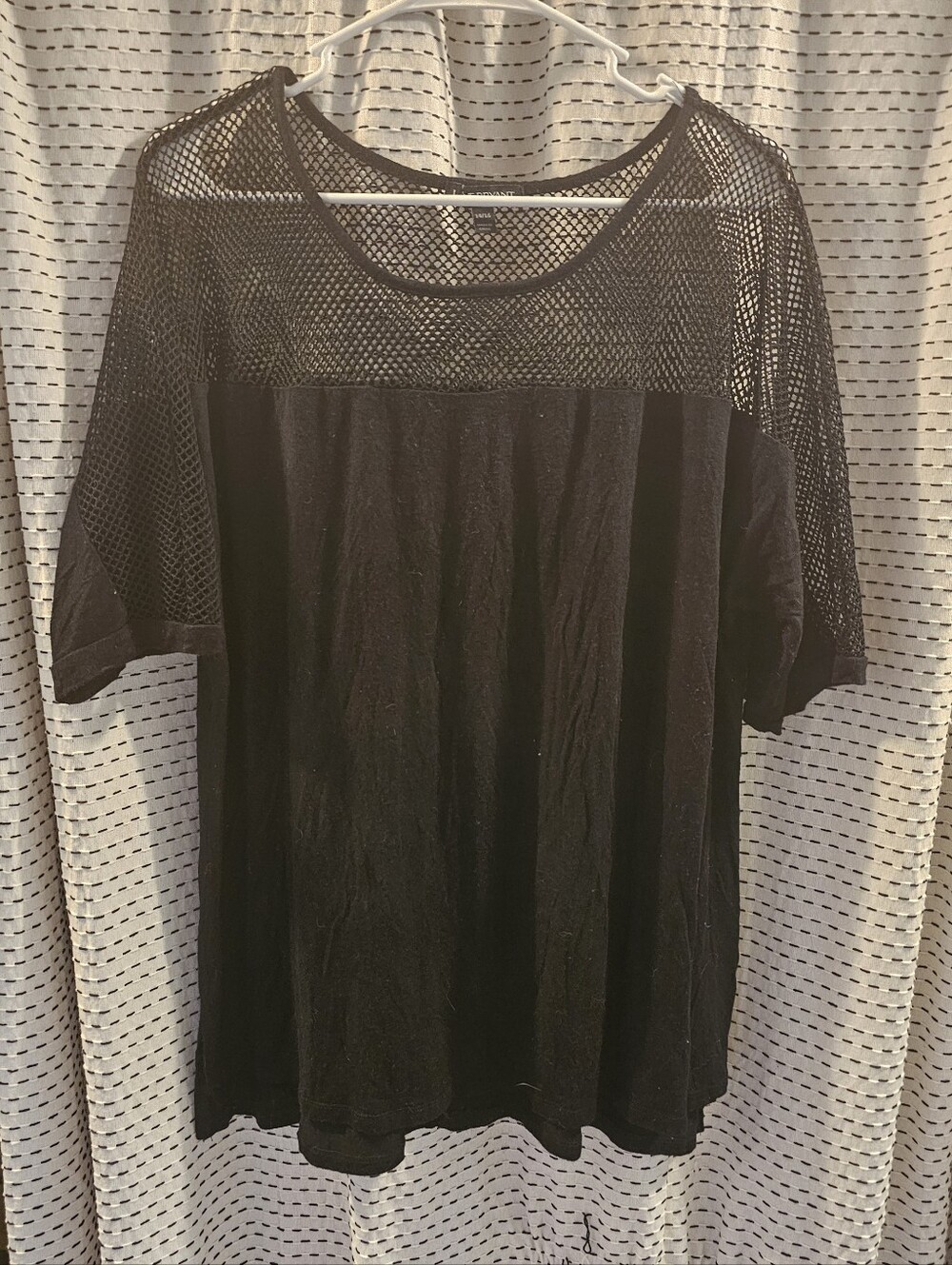 Lane Bryant Black Short Sleeve Mesh Yoke Top